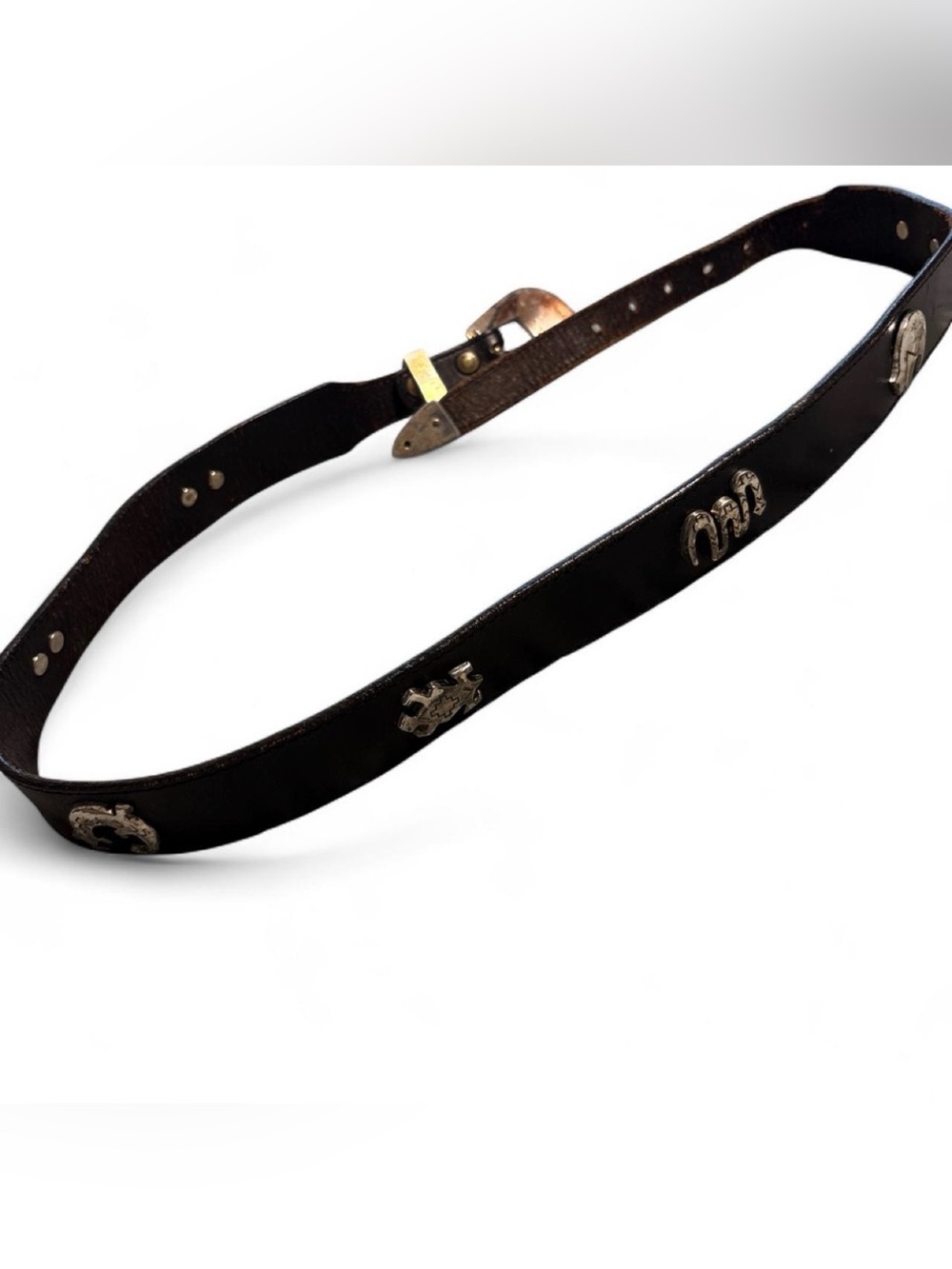 Vintage 90s Western Black Leather and Silver Animal Concho Belt✨